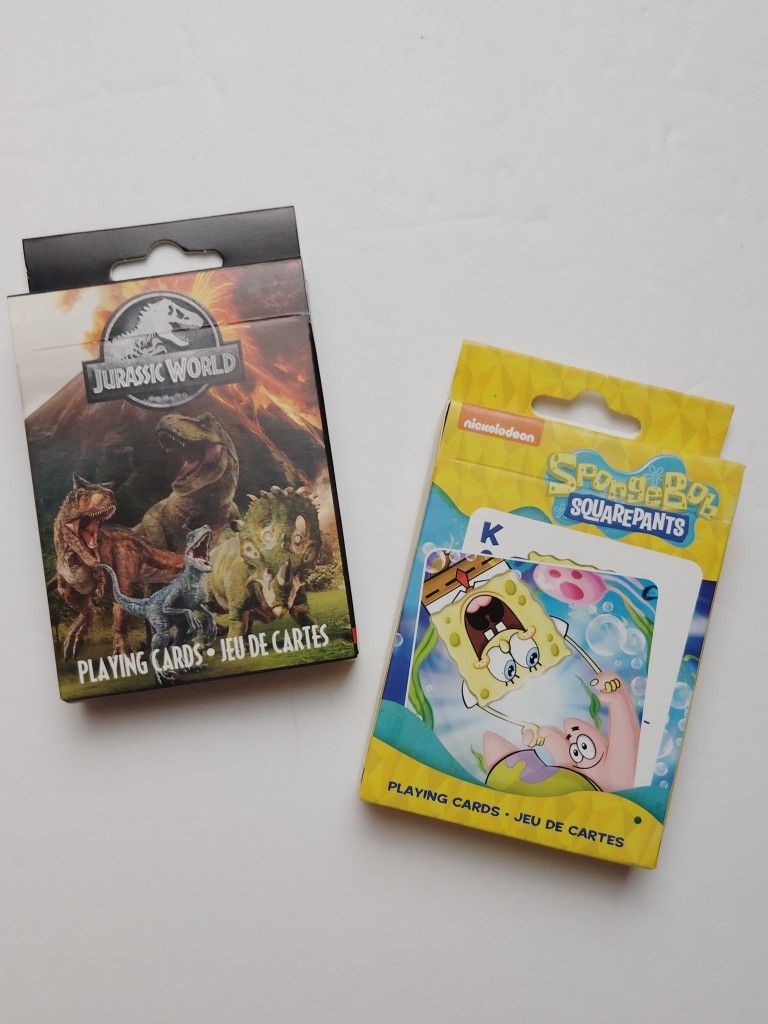 Jurassic World and SpongeBob Officially Licensed Playing Cards 2 Pks.