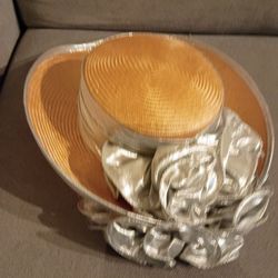 Vintage Sonni San Francisco Straw  Sun Hat Black Ribbon Derby Church Wide