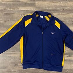 Vintage Speedo Men’s Lined Zip Up Swim / Track Jacket Mens Med Navy/yellow.