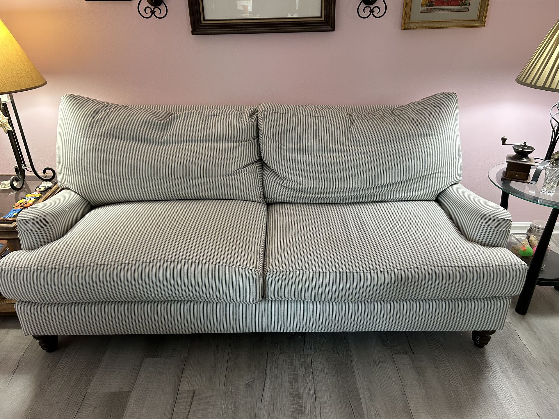 Blue Pin Stripped Couch
