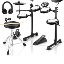 Donner DED-80 Electronic Drum Set with 4 Quiet Mesh Pads, 180+ Sounds, 2 Pedals, Throne, Headphones,