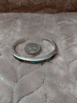 Silver Cuff Bracelet with Turquoise Inlay