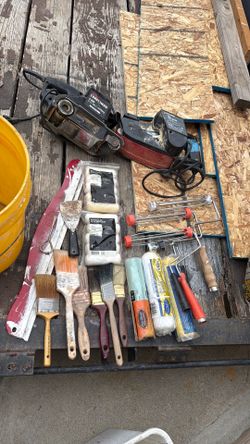 Bucket, full of painting, tools,