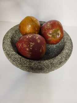 Heavy 13.2lb Granite Stone Bowl 3-foot Rustic Molcajete Style Decor