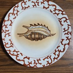 Elizabeth Marshall Decor Plate - Seashell With Coral Trim