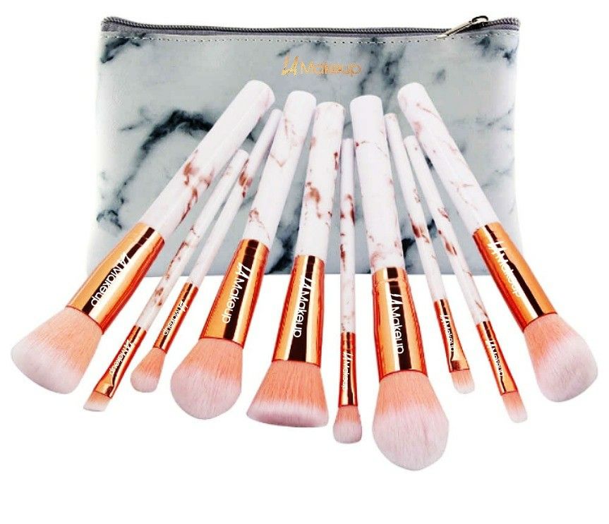 10pcs pink marble makeup brush set