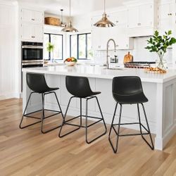 Black Leather Swivel Barstool Set Of 3