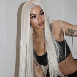 13x6 Lace Frontal 28 Inch Pebble White Color, Hair Straight Lace Front For Women Gorgeous Long Length Wig Without Bangs Synthetic Lace Front Feature.