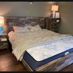 Brand New 👍 Multi Gray 7 Piece Bedroom Set 👍 Panel Bed(headboard, footboard, rails), Two Drawer Nightstand, 6 Drawer Dresser With Mirror👍 Recamara 