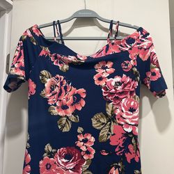 Navy Blue Flowered Dress M