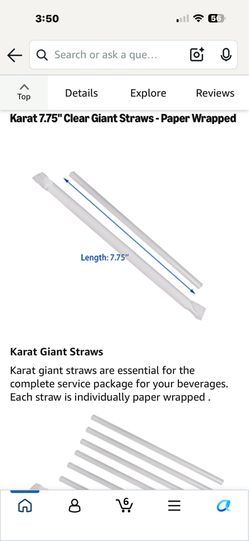 7.75” Individually Wrapped Jumbo Straws - 500 Count - $5