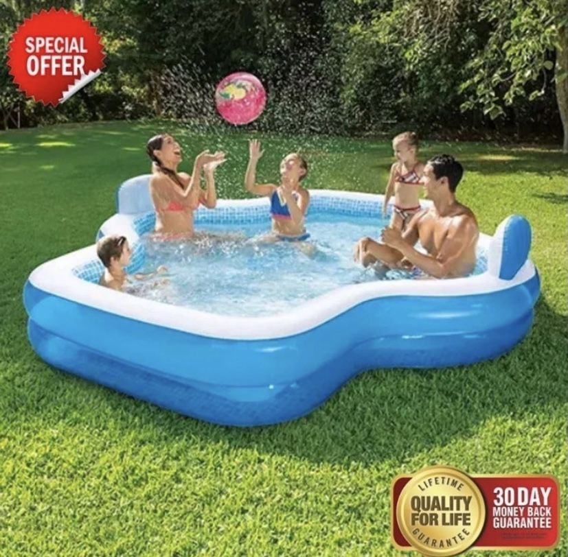 Members Mark Elegant Family Pool 10 Feet Long 2 Inflatable Seats with Backrests