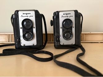 Vintage Argus camera. 1958/1964. Can use as prop’s. Not sure if working. 15.00 each. Some scratches