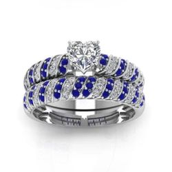 Delicate 2 Pcs 14K White Gold-Plated Blue Cubic Zirconia Ring