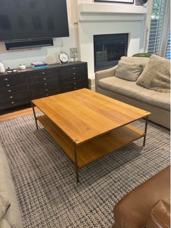 Designer Oak and Iron Coffee Table
