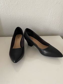 Clarks Teresa Step Black Leather Mid-heel Pump Women's 7