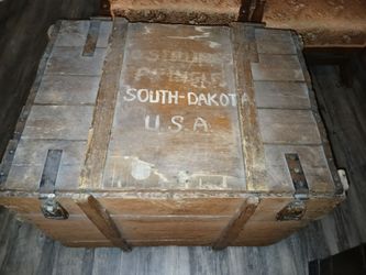 Antique Wood Shipping Crate South Dakota USA With Brass Fittings & Lat