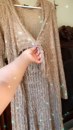 Champagne taupe colored crochet knitted style long cardigan/Sweater size M