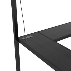 Twin XL Size Loft Bed with L-shaped Desk and USB, Metal Loft Bed with Wardrobe and Adjustable Shelf, High Loft Bed with LED for Kids Teens Adults, Bla