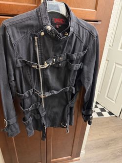Tripp NYC Fire Hook Black Buckle Strap Jacket L (MJ Bad Style Punk Goth) dang Goodman