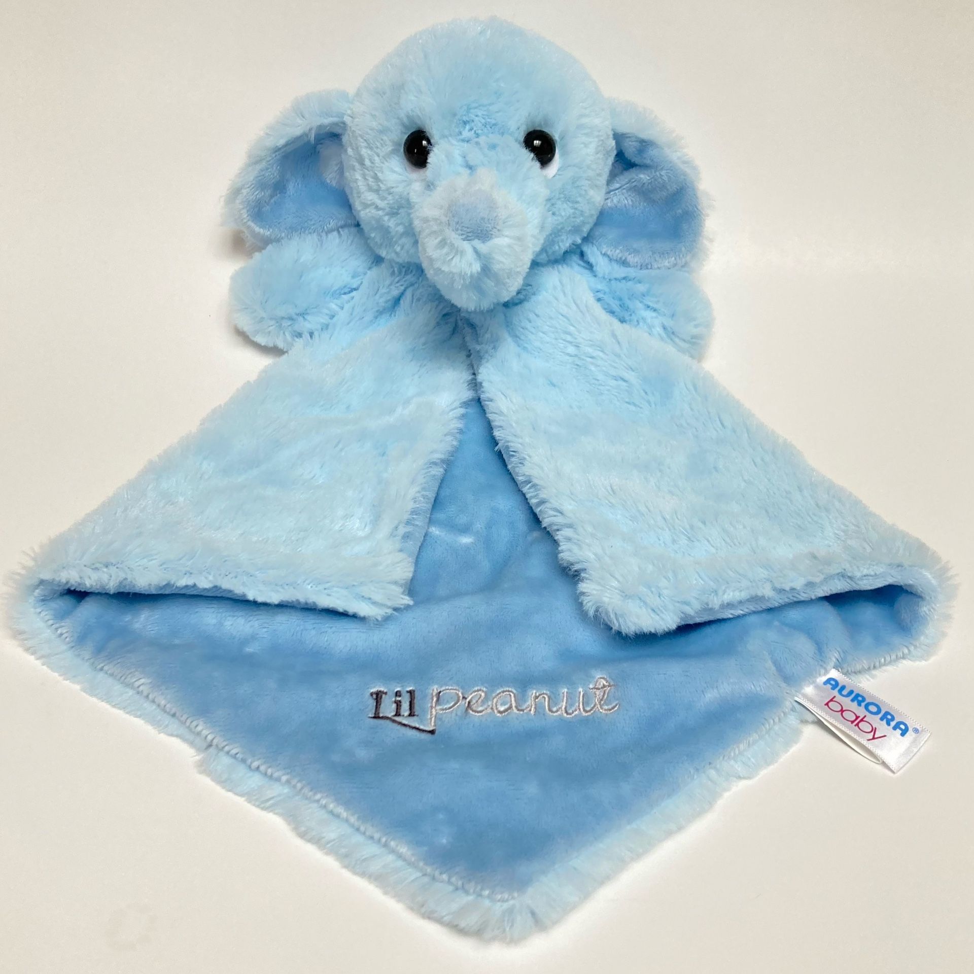 Aurora Lil Peanut Blue Plush Elephant Lovey Security Blanket - 16”