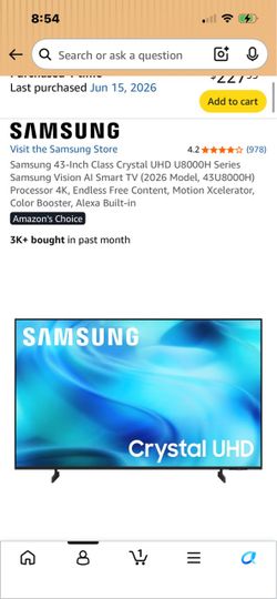 Samsung 43-Inch Crystal UHD 4K Smart TV