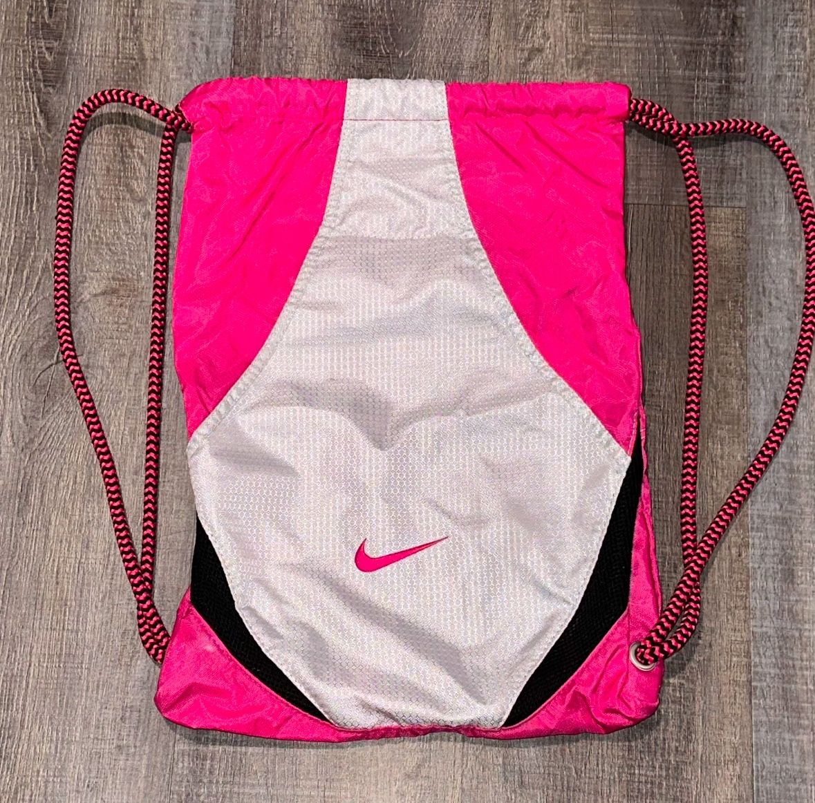 Nike Pink & Silver 5-Pocket Drawstring Gym Backpack