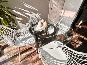 Glass Dining Table & 4 White Chairs