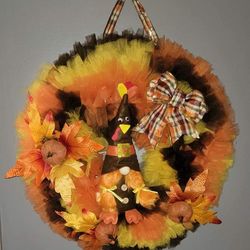 Fall/Thanksgiving Tulle Gnome Wreath