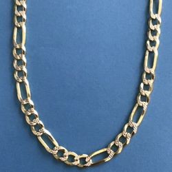 QUALITY! Figaro Necklace 26” Diamond Cut 7mm Gold On Sterling Silver Italy 925 *Pickup Boca Raton
