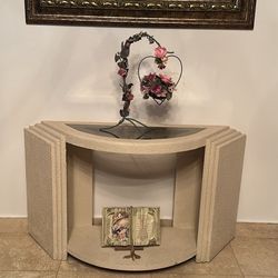 Beautiful wood console table glass on top-had for over 45 yrs. In perfect condition Heavy O.B.O$325