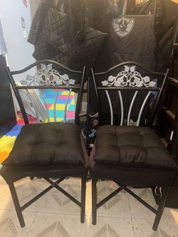 Set of 2 Black Metal Dining Chairs with Cushions