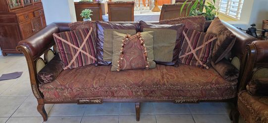 Traditional Wood Frame Sofa with Paisley Fabric
