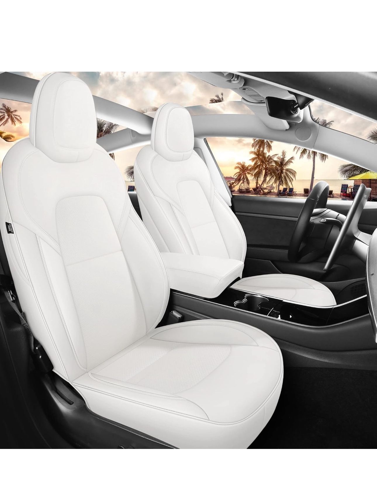 Tesla Model 3 Seat Covers 2017 2018 2019 2020 2021 2022 2023 Costomized Fit White Nappa Leather Car Seat Covers Waterproof Anti-Slip for Tesla Model 3