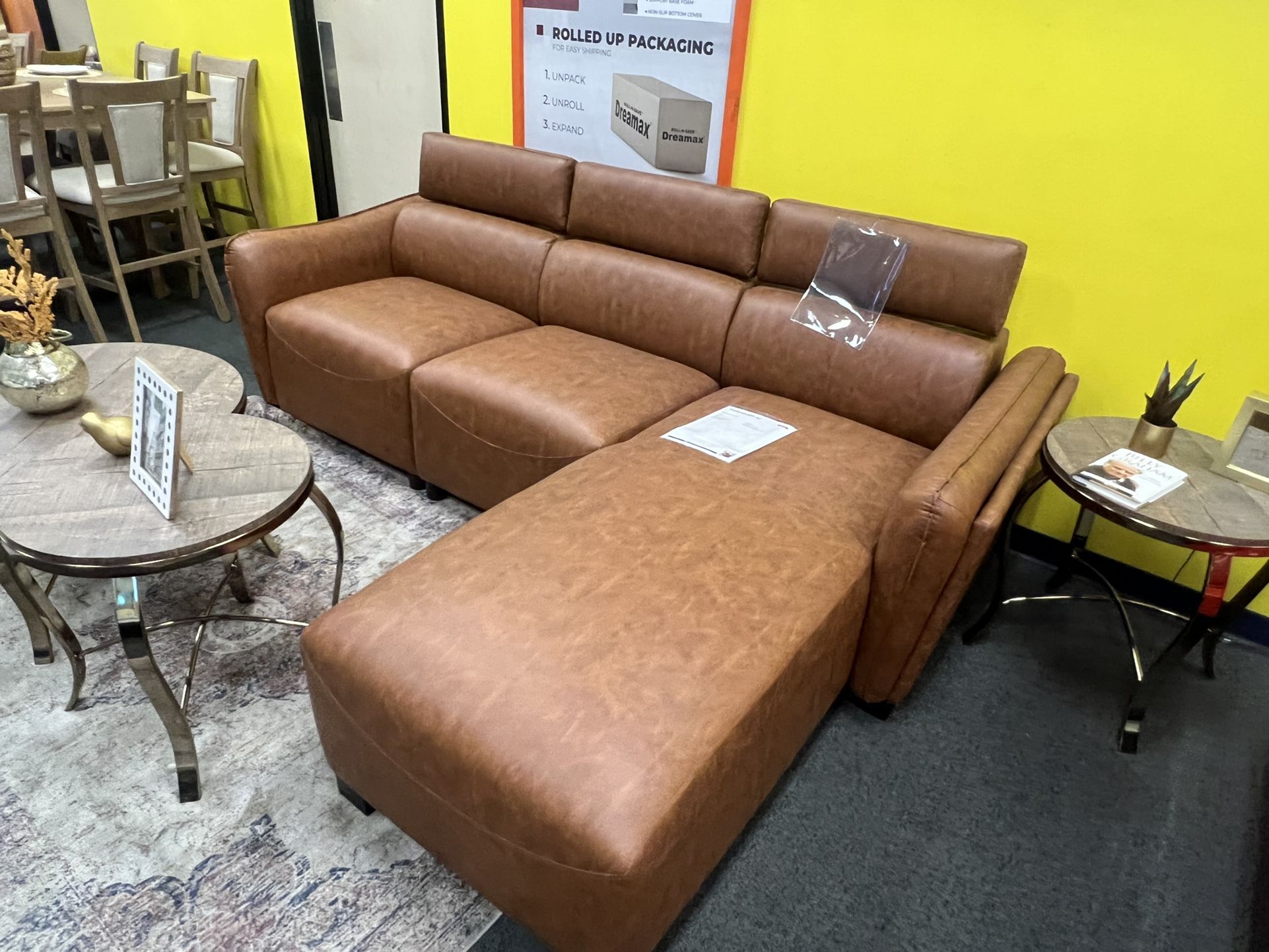 $0 Down! New Sectional W Adjustable Headrests. Brown Padded Furniture