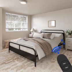 Queen Size Platform Bed Frame with Headboard and Footboard, Adjustable Head Incline, Wired Remote.