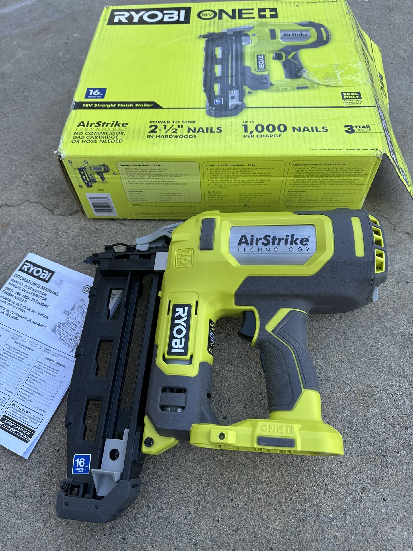 RYOBI ONE+ 18V AirStrike 16-Gauge Cordless Finish Nailer (Tool Only)