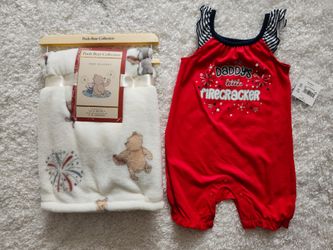 Winnie the Pooh 4th of July Blanket & 3/6m Romper NEW $26