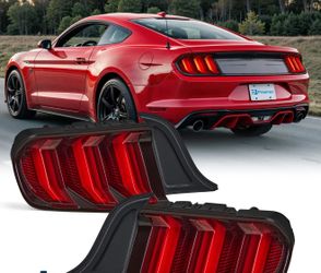 Pair 2015-2023 Ford Mustang Red LED Sequential Tube Tail Lights Brake Lamp Left Right Side