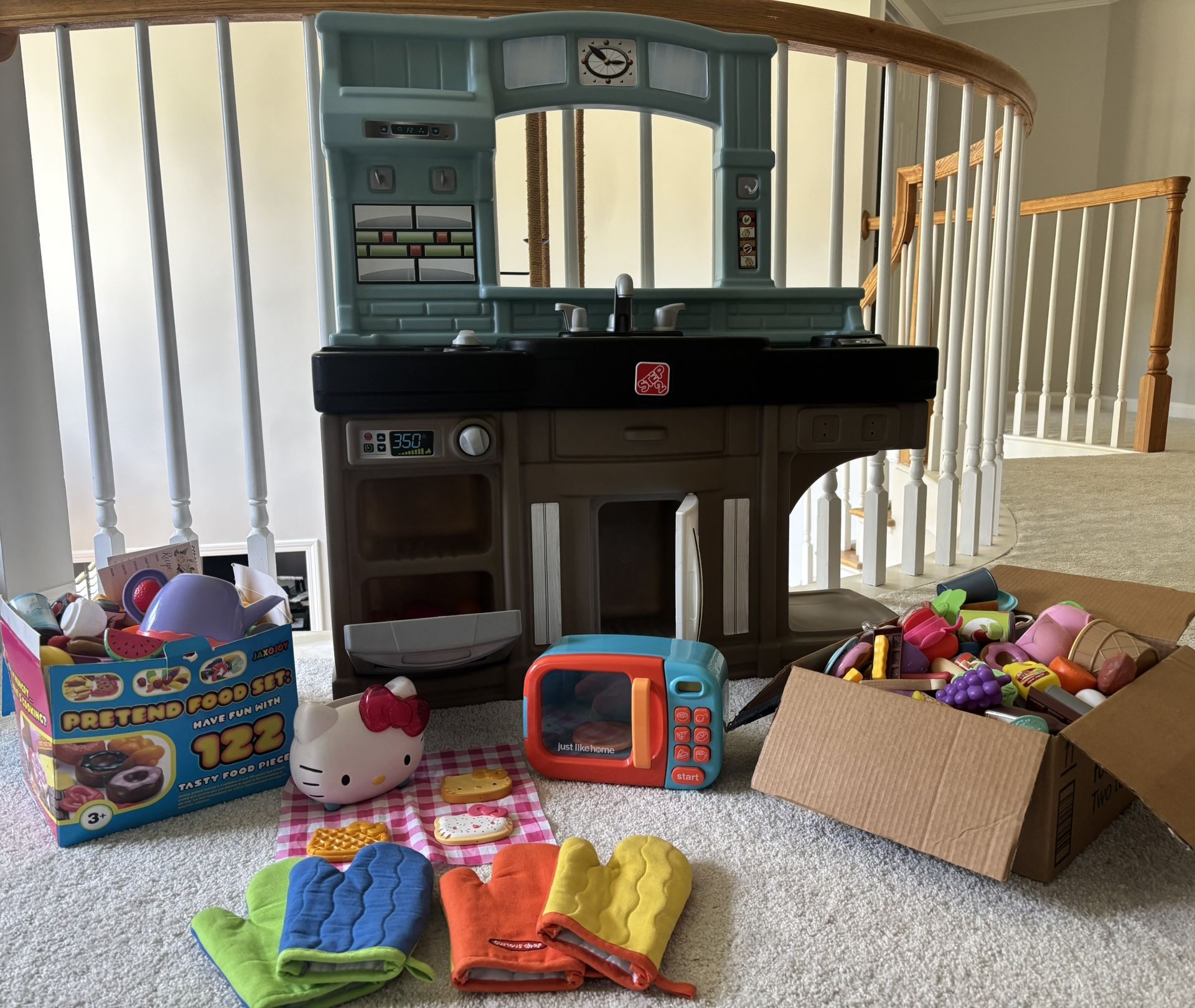 Step2 Kids Kitchen with Microwave, pretend food, mitts and accessories