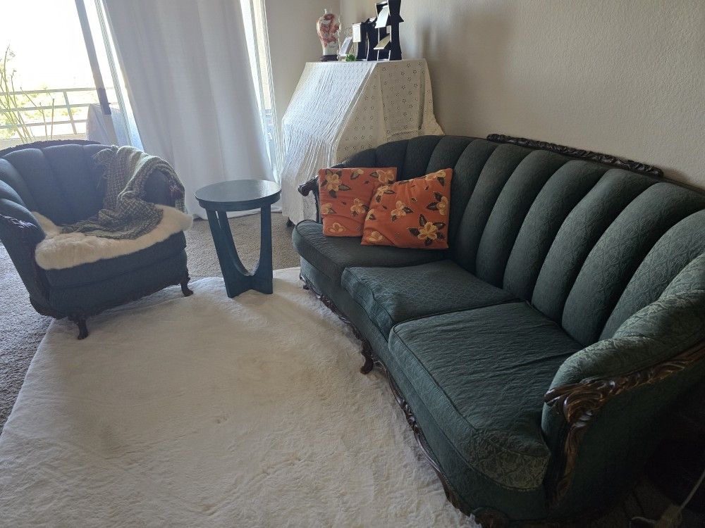 3 Piece Vintag Sofa Armchair and Side Table Set For Sale