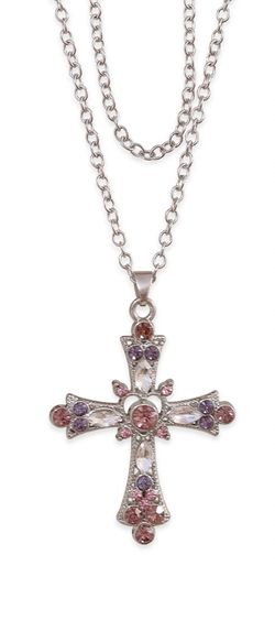 Pink Crystal Cross Necklace - $20