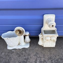 VTG Ceramic Phone Planter & Wall Pocket—Perfect For Succulents—$15 Each OR $25 Both