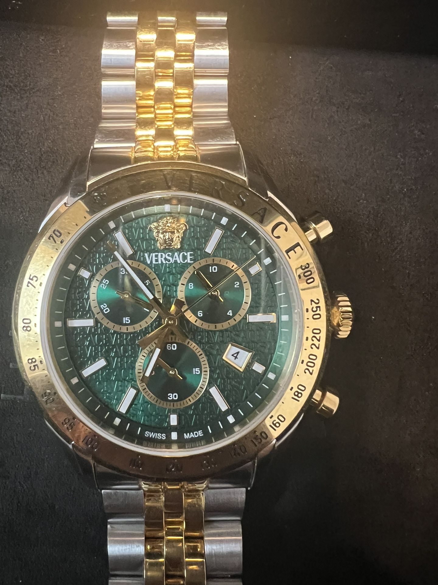 Luxury Versace Men’s Watch 44mm Green Dial Dual Tone Gold/Silver Bracelet