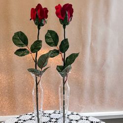 Set Of Faux Roses In Crystal Base