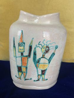 Guido Gambone MCM Italy Contemporary RARE UNIQUE Design Pinched Pottery Vase