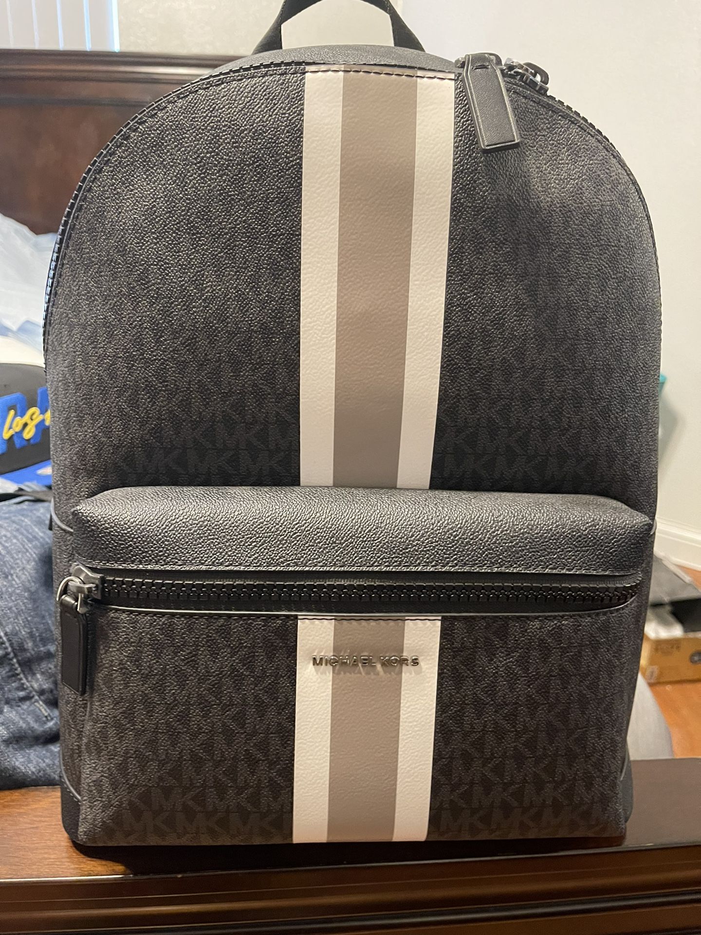 Michael Kors Men's Black Greyson Logo Stripe Backpack