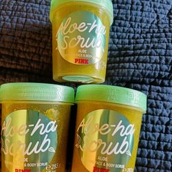 (3) Victorias Secret PINK Aloe-ha Aloe Soothing Face & Body Scrub 10 Oz 