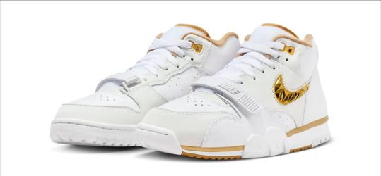 Nike Air Trainer 1 "College Football Playoff Men's Shoes (FJ6196-100, White/White/Metallic Gold/Gold Leaf) Size 13