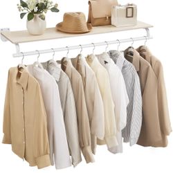 SONGMICS Clothes Rack with Top Shelf, Wall Mounted Clothing Rack, with Hanging Rod, Loads up to 77 lb, 11 x 42.9 x 5.2 Inches, Entryway, Bedroom, Clos